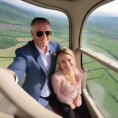 The couple enjoyed a romantic flight in the air lane over the picturesque countryside.