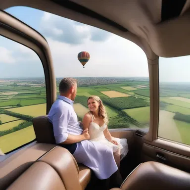 The couple enjoyed a romantic flight in the air lane over the picturesque countryside.
