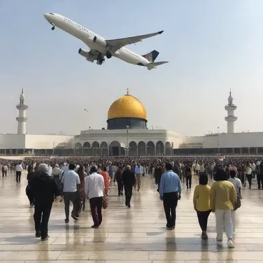 The pilgrims followed the air lane to reach the holy site for their religious journey.