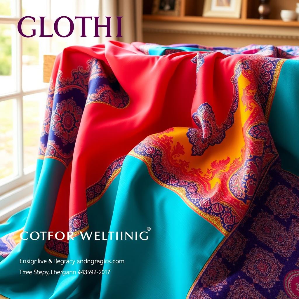 A vibrant and eye-catching cloth advertisement showcasing a stylish and elegant fabric design