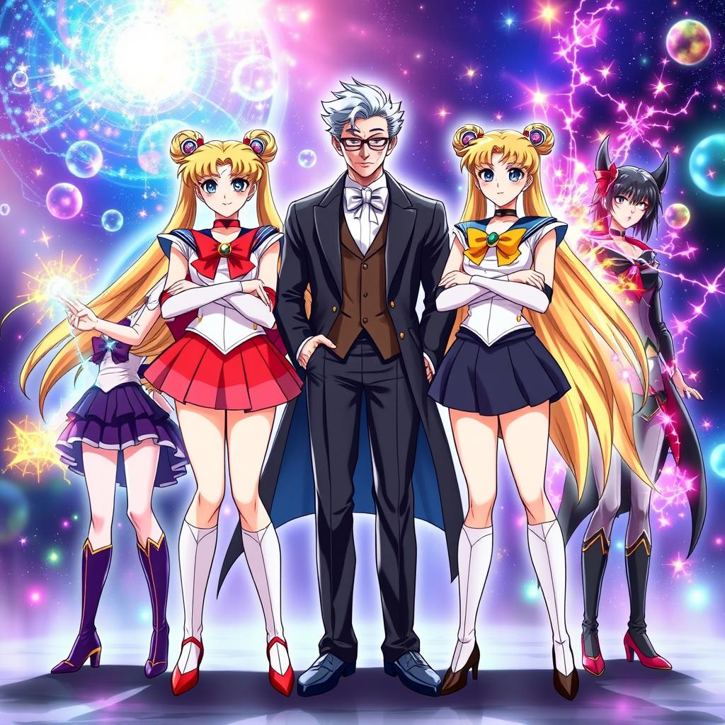 Three powerful girls styled as Sailor Moon characters, standing confidently