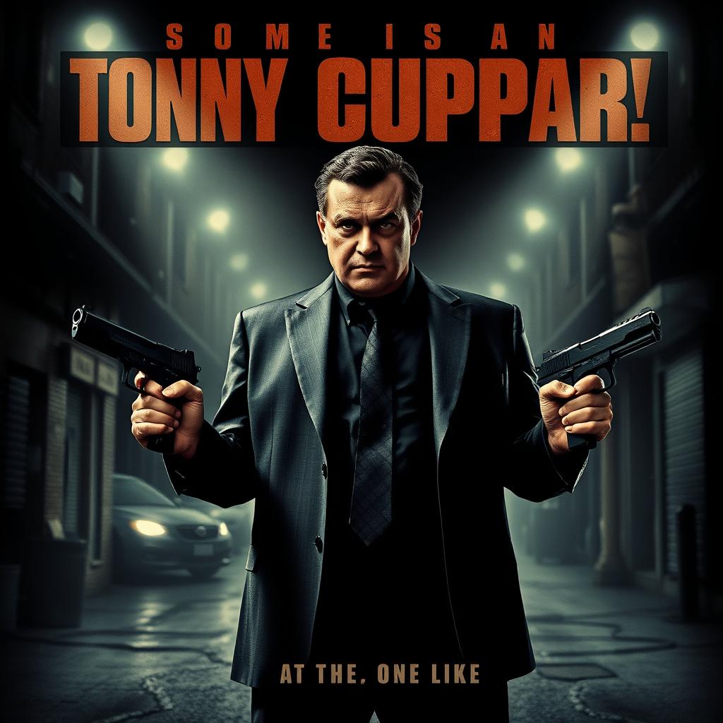 A dramatic and stylized movie poster featuring a charismatic and imposing figure resembling a mob boss, inspired by the likeness of Tony Soprano
