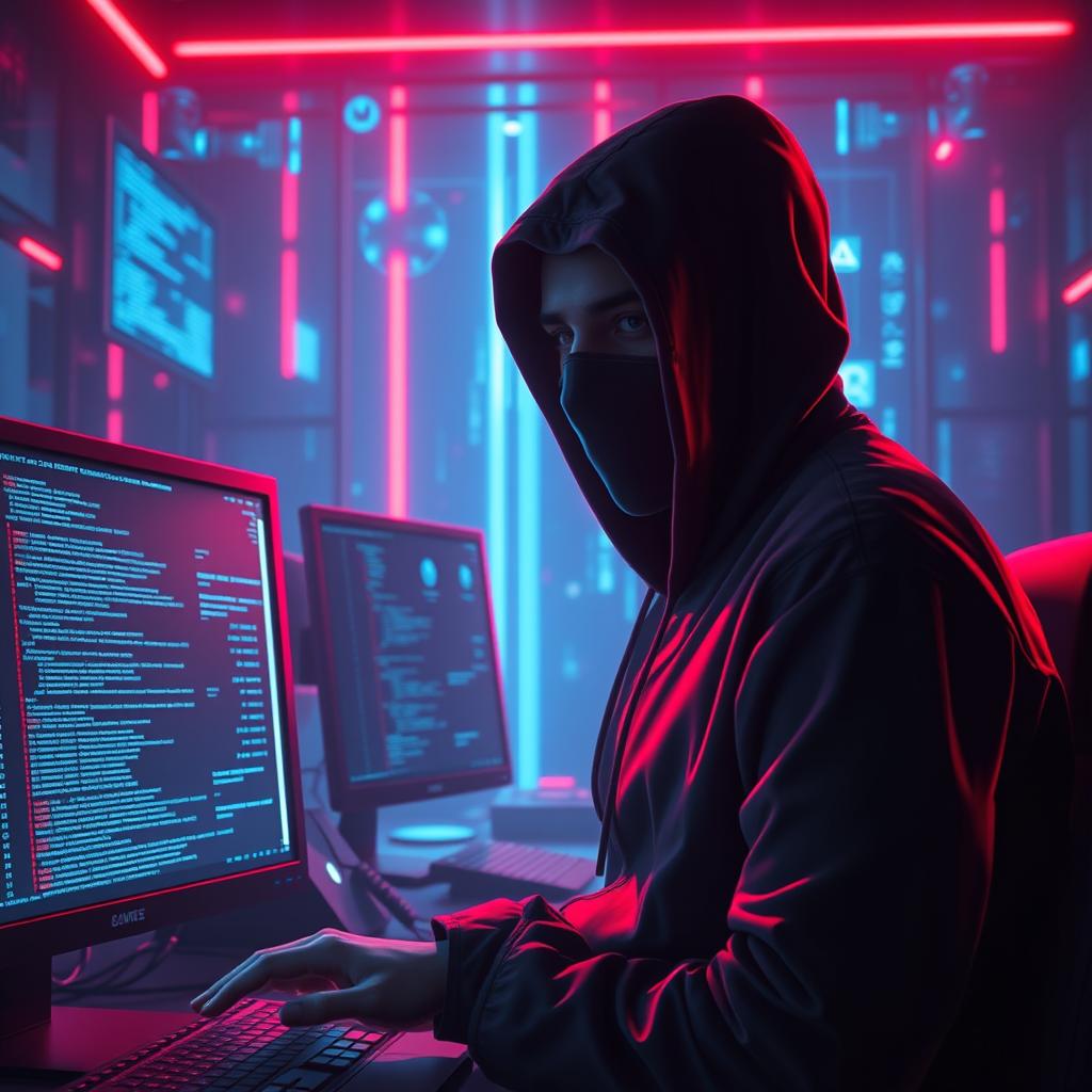 Cyber Hacker: Neon Lights and Digital Shadows
