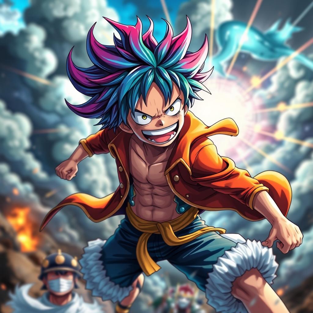 A highly detailed and realistic wallpaper featuring Gear 5 Luffy from One Piece