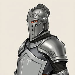 A helmeted mercenary guard standing alert, adorned in light iron armor that balances protection and mobility
