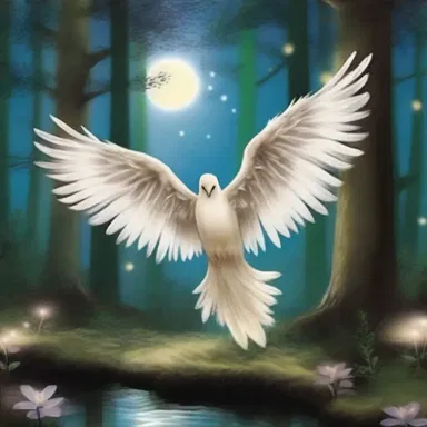 The enchanted forest had mystical creatures whose wings opened up to air out their feathers in the moonlight.
