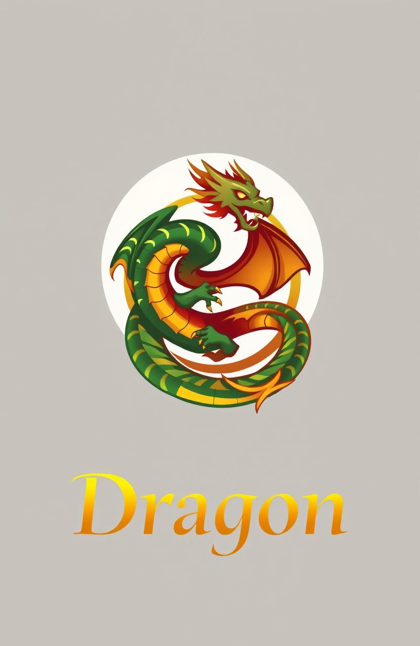 A logo design featuring a stylized dragon, incorporating intricate details like scales and wings