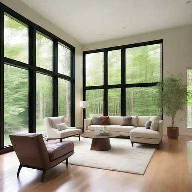 Using large windows in the living room helps to air out the space and bring in natural light.
