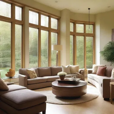 Using large windows in the living room helps to air out the space and bring in natural light.