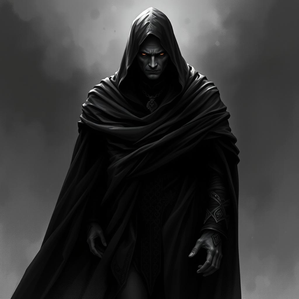 A reclusive vampire lord shrouded in mystery, standing partially obscured by deep shadows