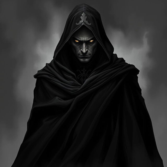 A reclusive vampire lord shrouded in mystery, standing partially obscured by deep shadows