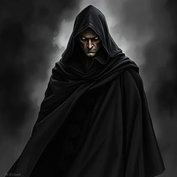 A reclusive vampire lord shrouded in mystery, standing partially obscured by deep shadows