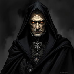 A reclusive and handsome older vampire lord, partially obscured by deep shadows that enhance his mysterious aura