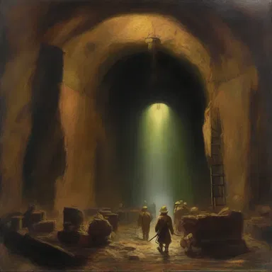 The painting depicted a dark underground mine with an air passage for the miners.