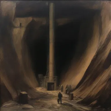 The painting depicted a dark underground mine with an air passage for the miners.