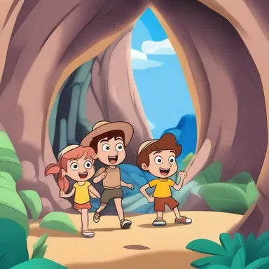 In the animated cartoon, the characters explore the hidden cave through an air passage.