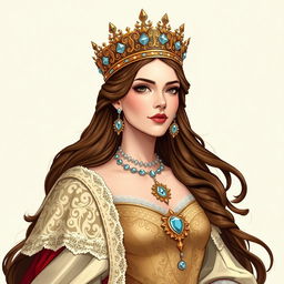 A noble and beautiful queen, depicted in a Dungeons and Dragons style illustration, exuding elegance and grace
