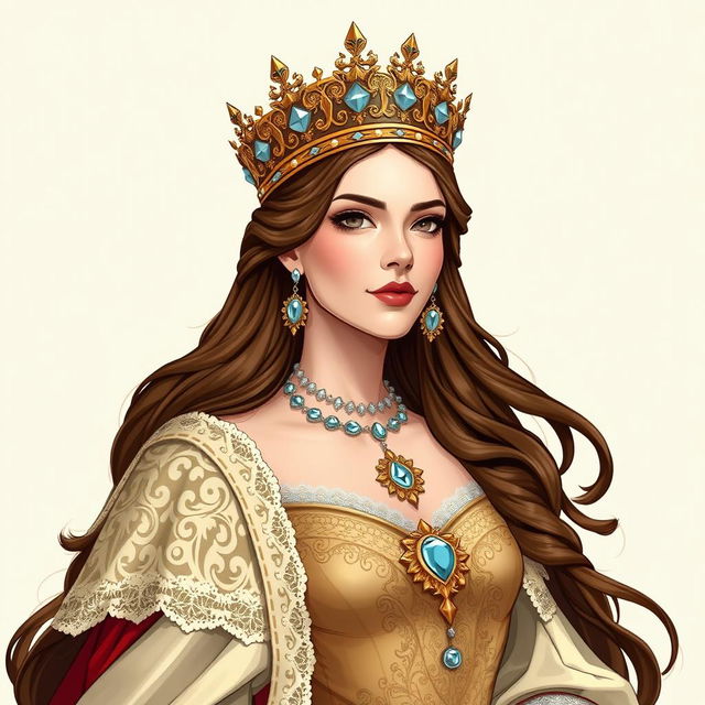 A noble and beautiful queen, depicted in a Dungeons and Dragons style illustration, exuding elegance and grace