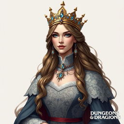 A noble and beautiful queen, depicted in a Dungeons and Dragons style illustration, exuding elegance and grace