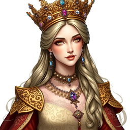 A noble and beautiful queen, depicted in a Dungeons and Dragons style illustration, exuding elegance and grace