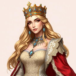 A noble and beautiful queen, depicted in a Dungeons and Dragons style illustration, exuding elegance and grace