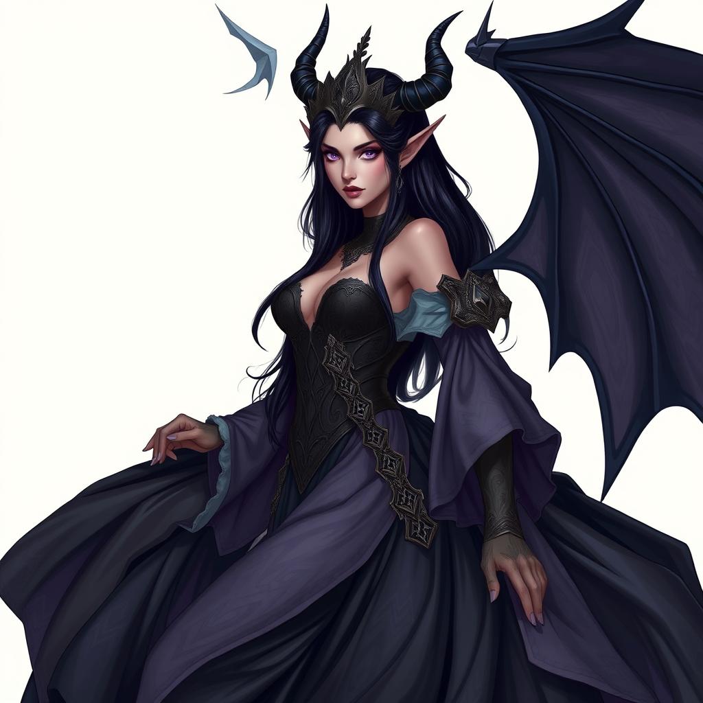 A noble and beautiful Dark Elf queen, depicted in a Dungeons and Dragons style illustration