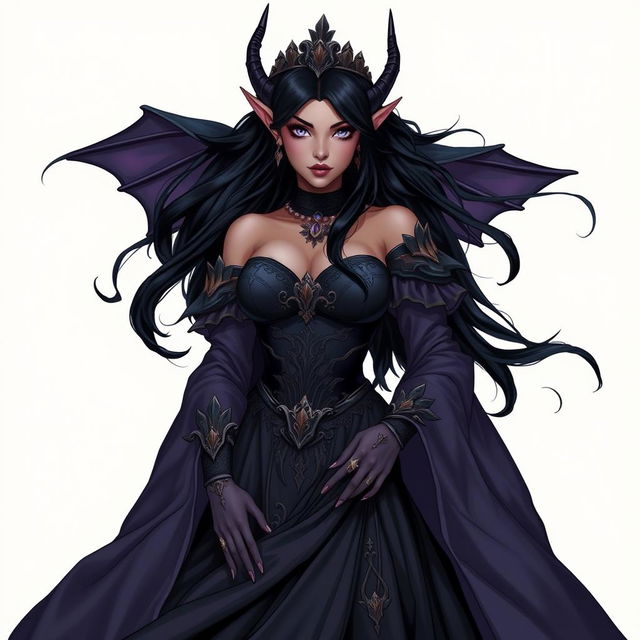A noble and beautiful Dark Elf queen, depicted in a Dungeons and Dragons style illustration