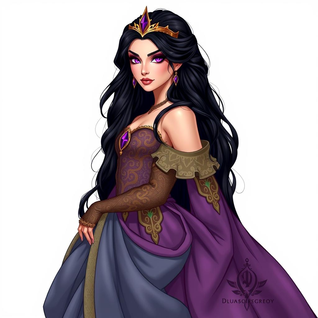 A noble and beautiful human queen portrayed in a Dungeons and Dragons style illustration