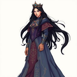 A noble, beautiful, and strong human queen depicted in a Dungeons and Dragons style illustration