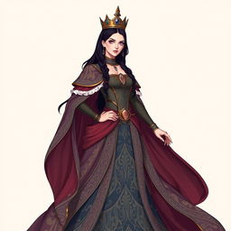 A noble, beautiful, and strong human queen depicted in a Dungeons and Dragons style illustration