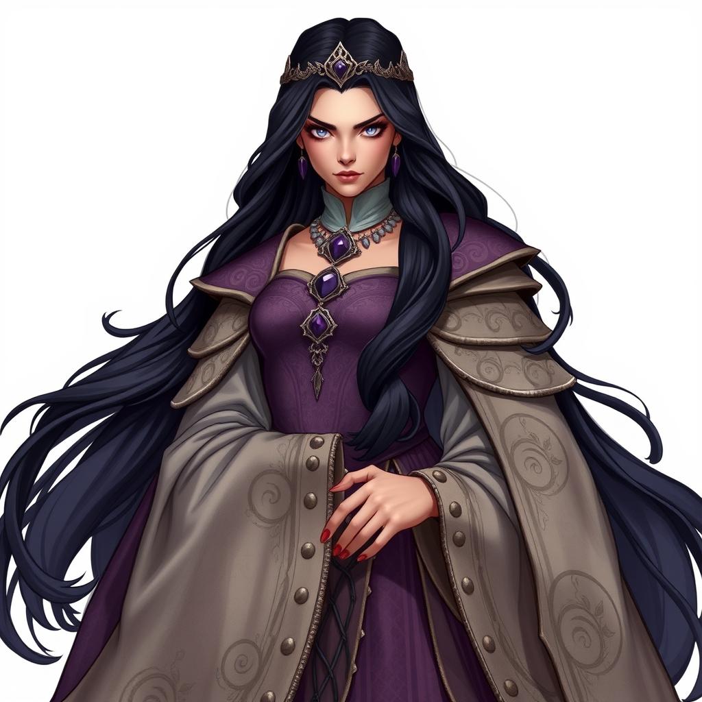 A noble, beautiful, and strong human queen illustrated in a Dungeons and Dragons style