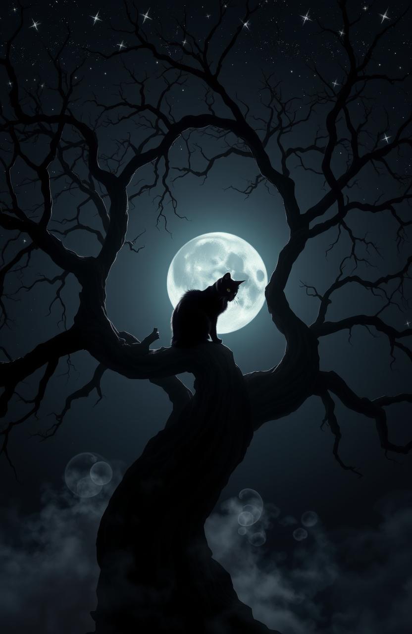 Mystical Black Cat Under Starry Sky