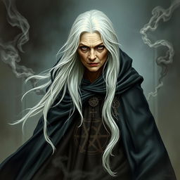 An old witch portrayed with an aura of beauty yet a threatening presence