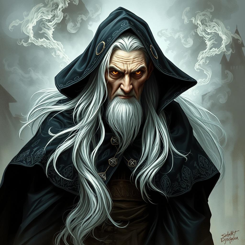 An old witch portrayed with an aura of beauty yet a threatening presence