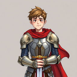 A confused-looking young man clad in shining knight's armor, complete with ornate detailing that reflects his status as a warrior