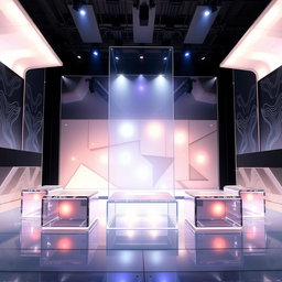 An innovative theatre stage set design featuring striking plexiglass elements
