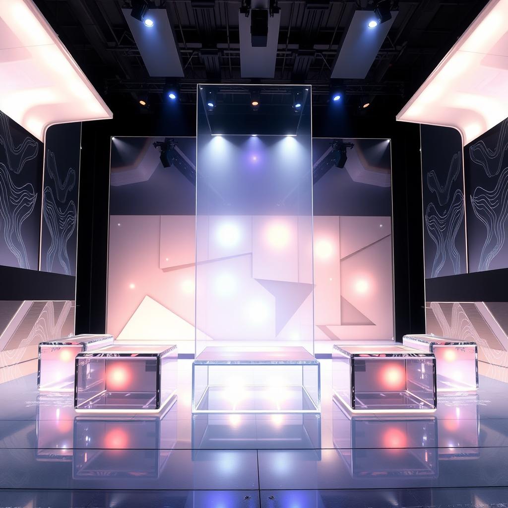 An innovative theatre stage set design featuring striking plexiglass elements