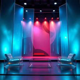 An innovative theatre stage set design featuring striking plexiglass elements