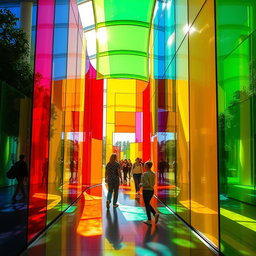 A stunning installation featuring large, colorful plexiglass panels arranged in a mesmerizing display