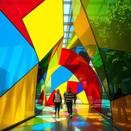 A stunning installation featuring large, colorful plexiglass panels arranged in a mesmerizing display