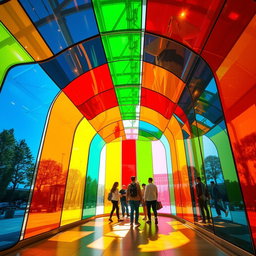A stunning installation featuring large, colorful plexiglass panels arranged in a mesmerizing display