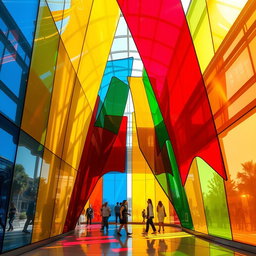 A stunning installation featuring large, colorful plexiglass panels arranged in a mesmerizing display