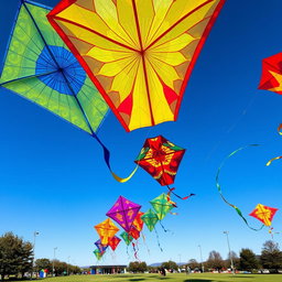 A stunning plexiglass colorful installation displaying large, vibrant kites made from translucent materials