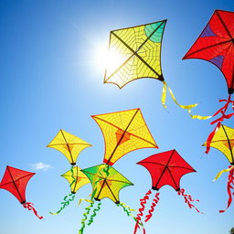 A stunning plexiglass colorful installation displaying large, vibrant kites made from translucent materials