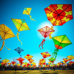 A stunning plexiglass colorful installation displaying large, vibrant kites made from translucent materials