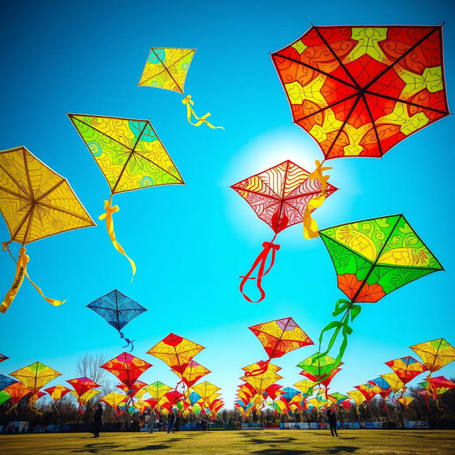 A stunning plexiglass colorful installation displaying large, vibrant kites made from translucent materials