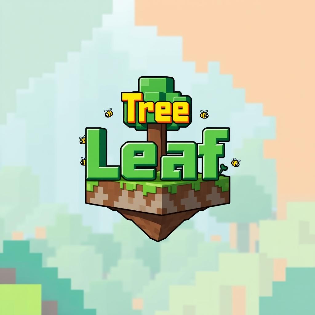 A 64x64 pixel logo designed in an animated Minecraft style, featuring the word 'Tree' in bold yellow placed prominently above the word 'Leaf' closely positioned below it