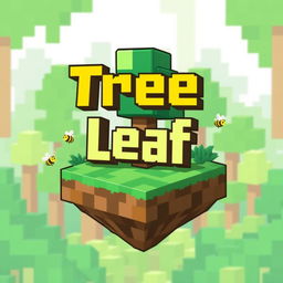 A 64x64 pixel logo designed in an animated Minecraft style, featuring the word 'Tree' in bold yellow placed prominently above the word 'Leaf' closely positioned below it
