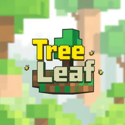 A 64x64 pixel logo designed in an animated Minecraft style, featuring the word 'Tree' in bold yellow placed prominently above the word 'Leaf' closely positioned below it