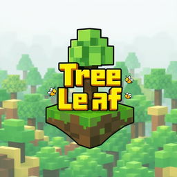 A 64x64 pixel logo designed in an animated Minecraft style, featuring the word 'Tree' in bold yellow placed prominently above the word 'Leaf' closely positioned below it